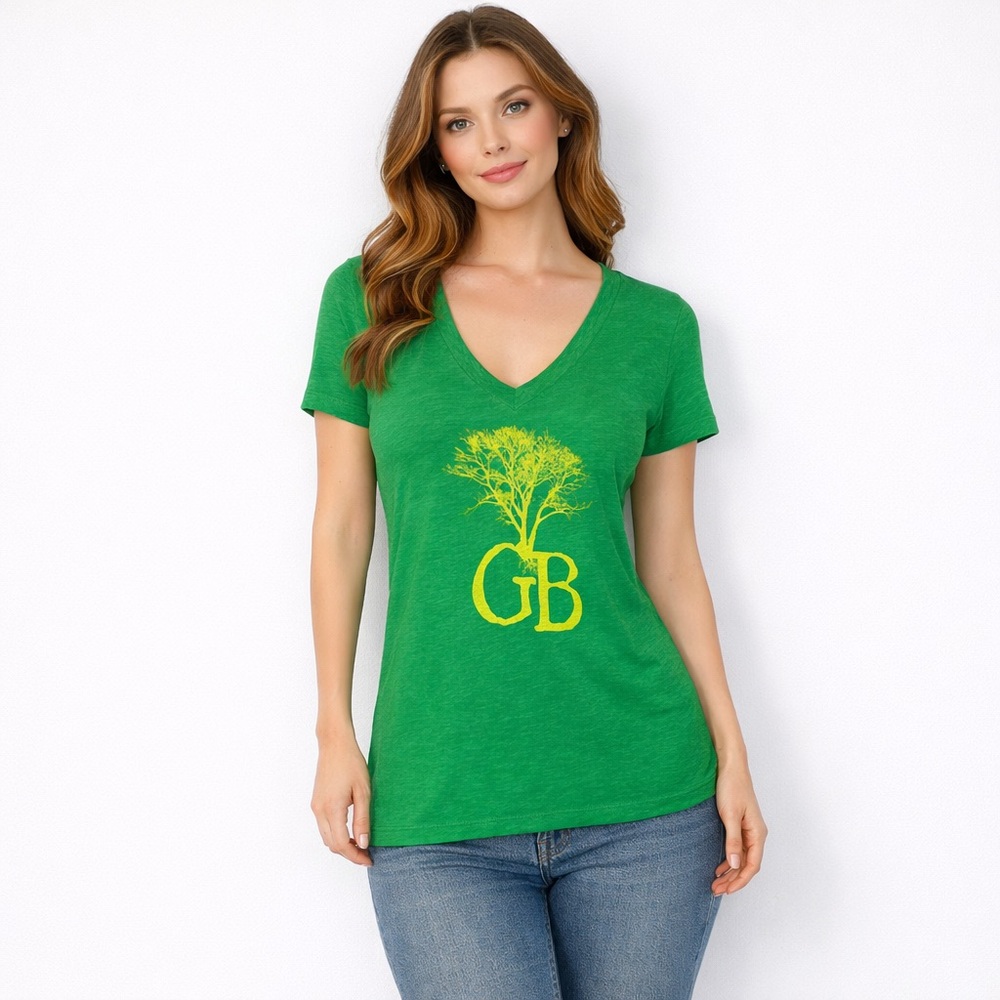 Green V-Neck Graphic Tee